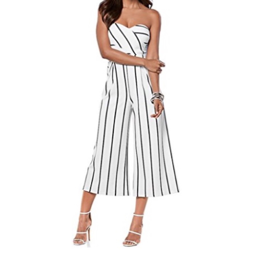 Never worn. Strapless Striped Wide Leg Jumpsuit